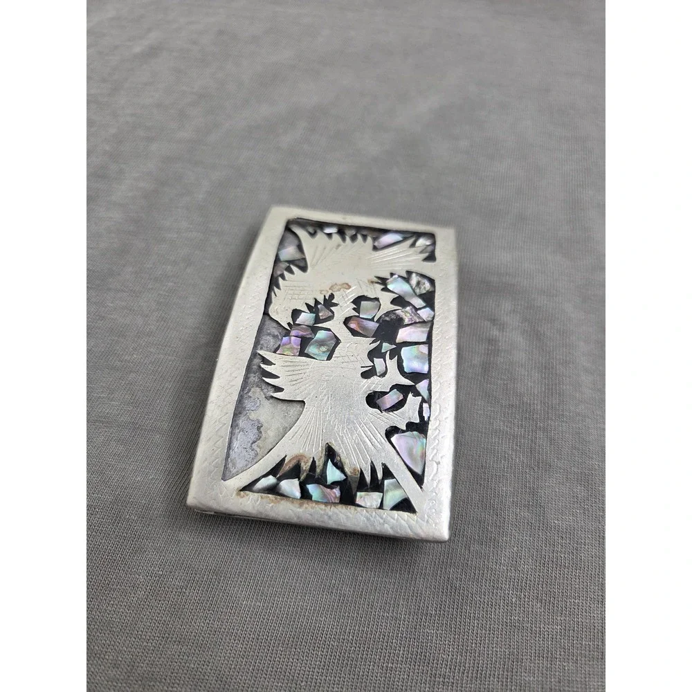 Vintage Abalone Inlay Hawk Belt Buckle Alpaca Mexico Southwestern